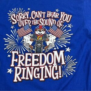 Buc-ee’s Freedom Kids Blue Graphic T-Shirt YL Youth Large Short Sleeve NEW *FLAW